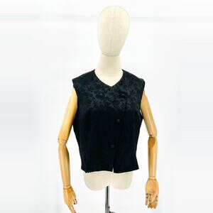 Vintage 80s 90s Ann Taylor Black Jacquard Brocade Button Front Vest